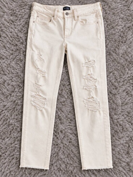 American Eagle Outfitters Denim - American Eagle Outfitters Cream Skinny Distressed Jeans
